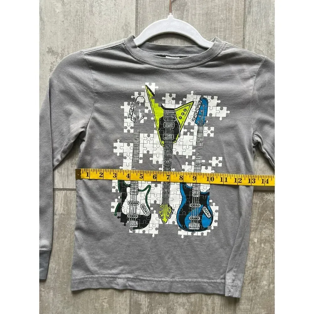 GYMBOREE Boy Kids Long Sleeve Cotton Puzzle Guitar Casual Everyday T-Shirt S 5-6